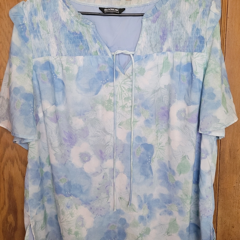 Floral Blue and Green Women's Top